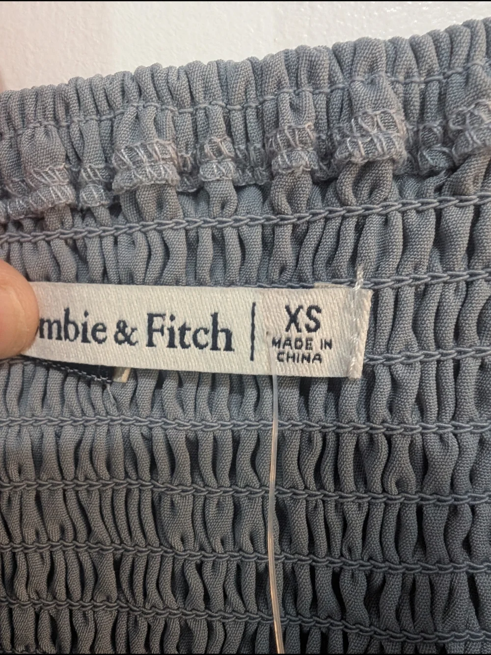 New Abercrombie & Fitch Slate Blue Smocked Ruched V-Neck Puff Sleeve Blouse XS